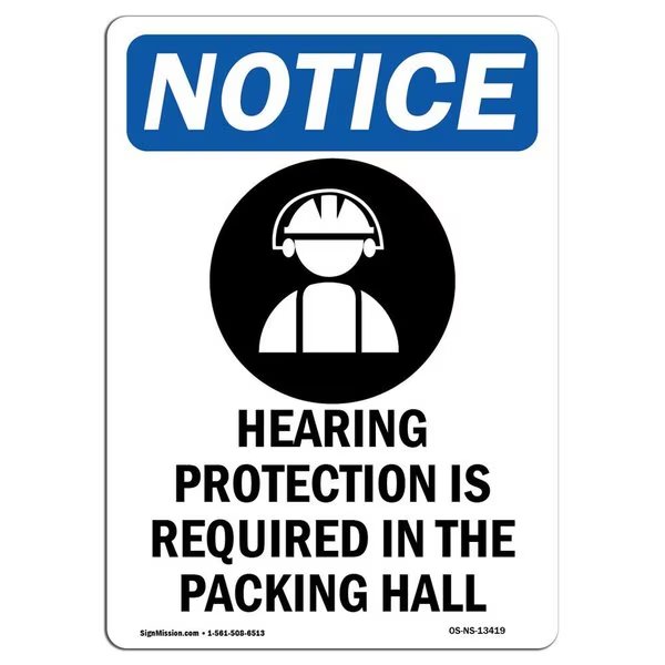 OSHA Sign, Hearing Protection With, 18in X 12in Decal, 12